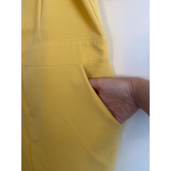 New York & Company Yellow Sleeveless Jumpsuit XL With Wide Straps & Pockets - Picture 5 of 6